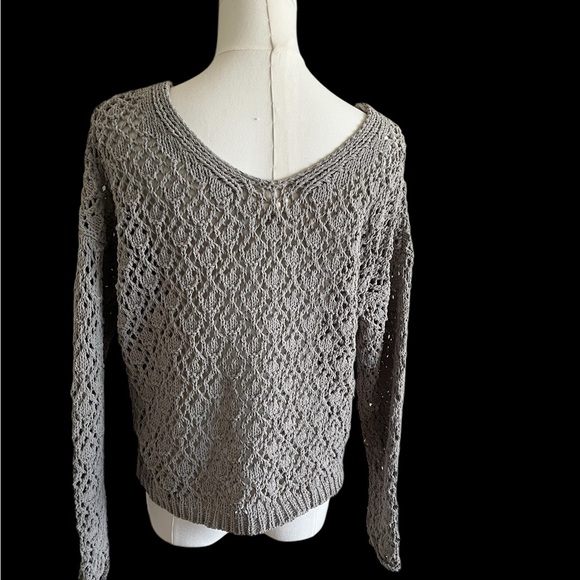 Nicole Miller Artelier Open Knit Crochet Sweater Size‎ Small Sage Green - Picture 2 of 5